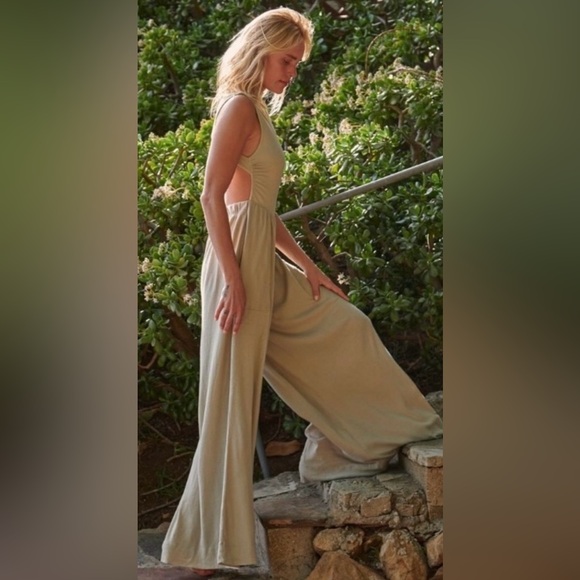 FP Beach Pants - Sleeveless Open-Back Wide-Leg Jumpsuit in Sand